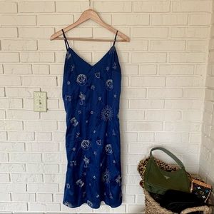 90s style zodiac embroidered slip dress